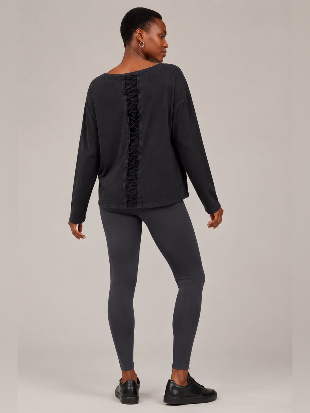 Vimmia Black Lace-Up Back Pullover Sweatshirt